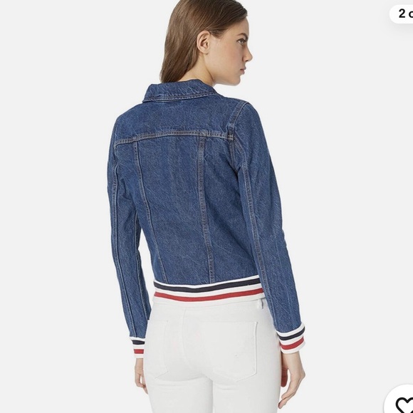 NWT Levi’s Rib Trim Trucker Varsity Denim Jean Jacket Brick/Mortar NEW - Picture 2 of 16